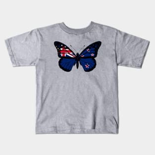 New Zealand Flag Monarch Butterfly To Celebrate Waitangi Day (Support New Zealand) Kids T-Shirt